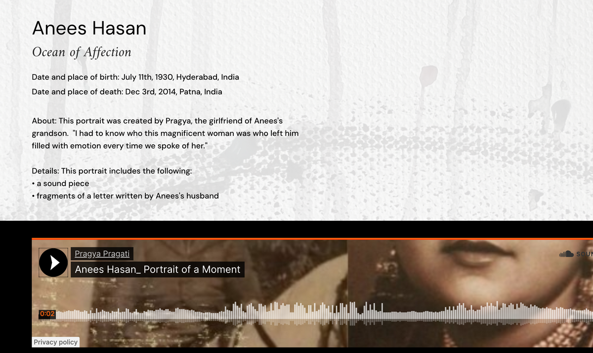 Landing page for portrait of Anee. 